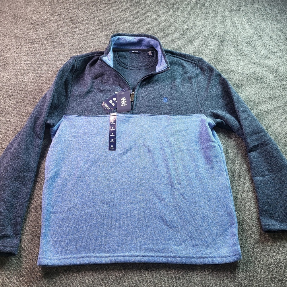 IZOD Men's Quarter Zip Pullover Sweatshirt Blue Gray Heathered Size M Long Sleev